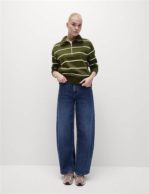 Buy Cotton Rich Striped Half Zip Sweatshirt at Marks & Spencer
