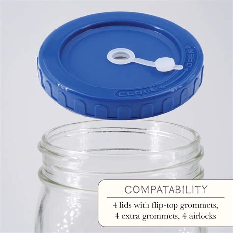 Buy Fermentation Lids Set of 4 - Fermentation Kit for Wide Mouth Mason ...