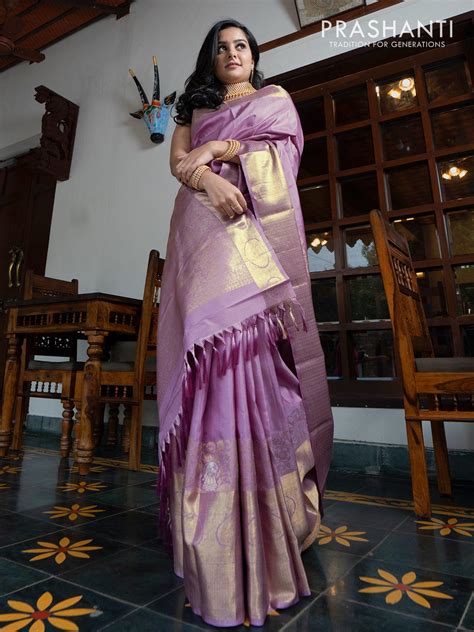 Ga - Pure kanjivaram silk saree Pastel shade of lavender with silver a ...