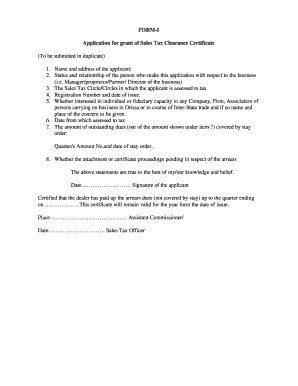 FORM-I Application For Grant Of Sales Tax Clearance Certificate - Fill ...