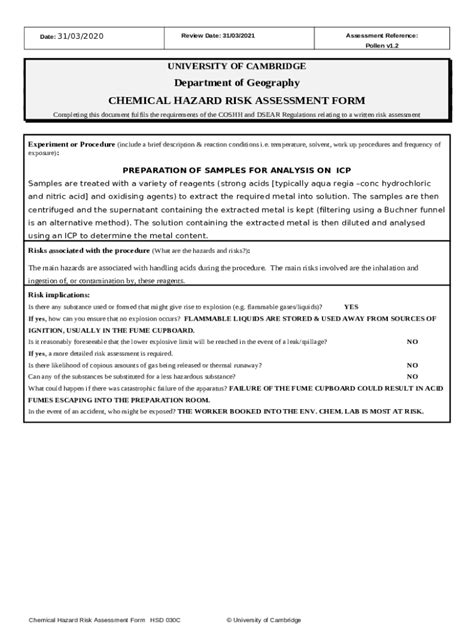 Chemical hazard risk assessment - Department of Geography ... Doc ...