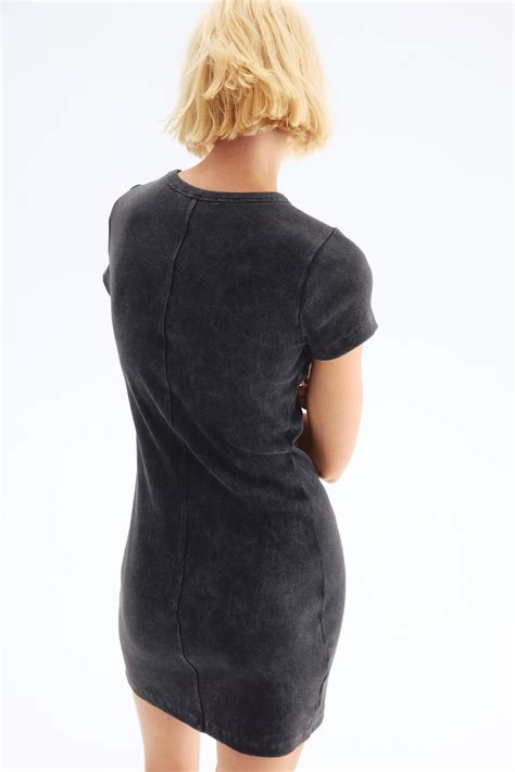 Ribbed cotton dress - Dark grey/Washed out - Ladies | H&M IN