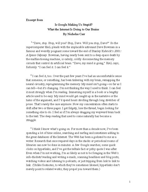 Is google making us stupid - Excerpt from Is Google Making Us Stupid ...