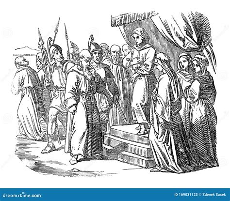 Vintage Drawing of Biblical Prophet Daniel Interrogating Man Accusing ...