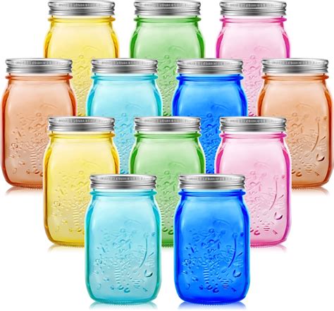 Amazon.com: Tessco for you 12 Pcs Bulk Colored Mason Jars with Lids 16 ...