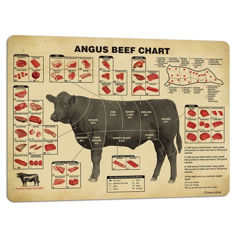Buy PAIION Vintage Beef Butcher Guide Food Wall Art Of Beef Cuts ...