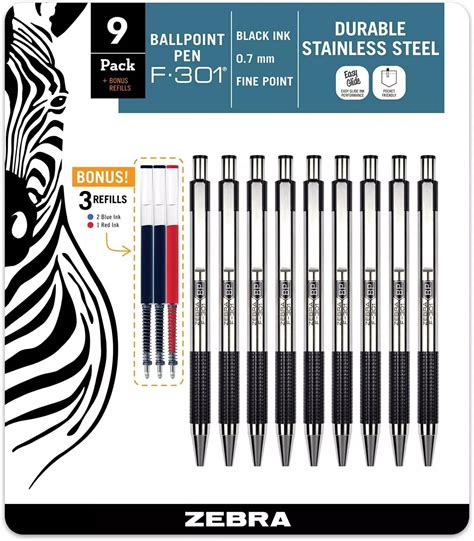 Amazon.com : ZEBRA F-301 Ballpoint Retractable Pen, Black Ink, Fine ...