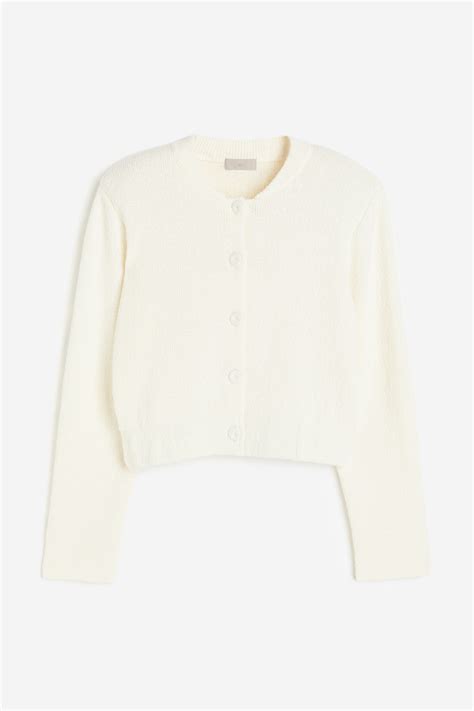 Women's Cream Knitted shoulder-pad jacket | H&M IN