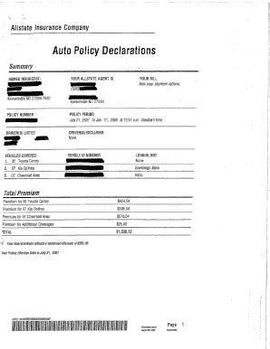 Progressive Auto Insurance Declaration Page Template - Fill Online ...