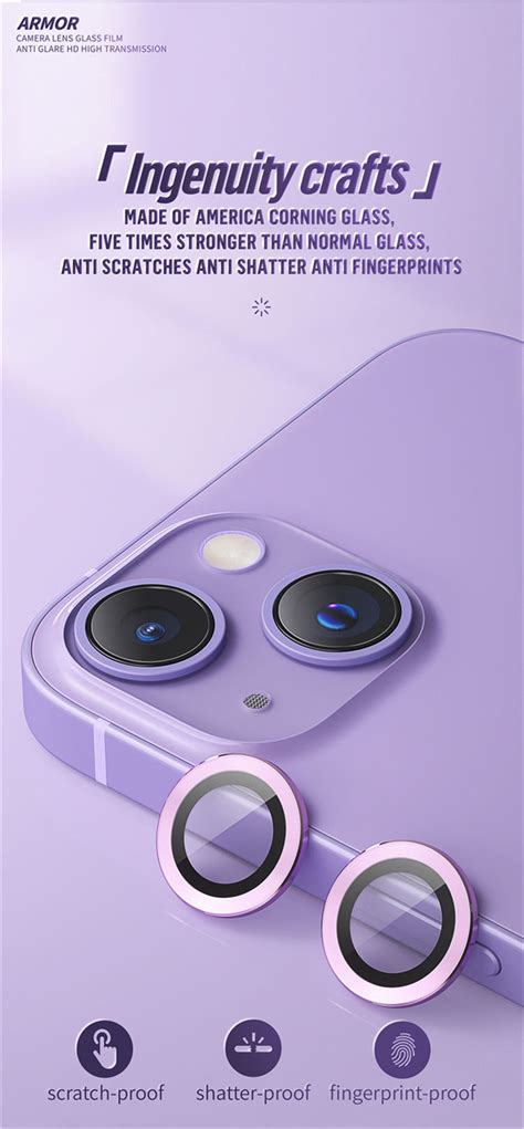 Blueo 9H Ring Metal Camera Lens Protector foriPhone 13/13 Mini Pink | Blueo