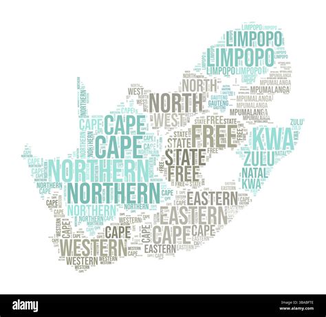 South Africa Word Cloud. Country shape with region division. South ...