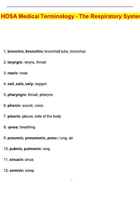 HOSA Medical Terminology - The Respiratory System Actual 2025 Questions ...
