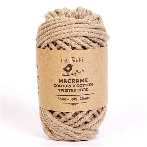 Little Birdie Macrame Thread for Craft |Cotton Twisted Cord Kakhi 3mm 3 ...