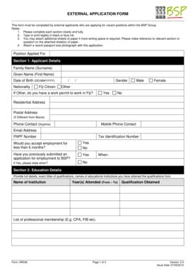 Fillable Online External application form - Bank South Pacific Fax ...