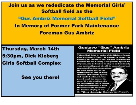 Rededication of "Gus Ambriz Memorial Softball Field", 501 E Escondido ...