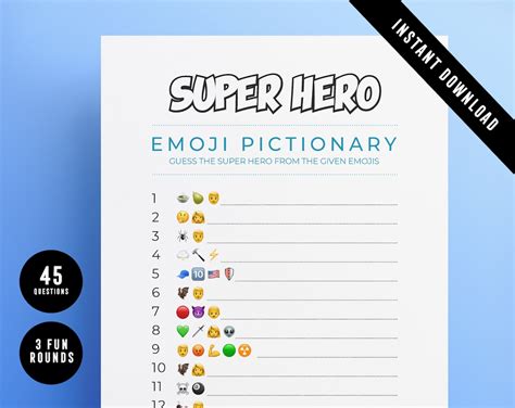 Buy Super Hero Emoji Quiz | Modern Design | Printables | Emoji ...