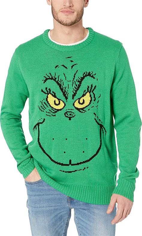 Buy Dr. Seuss Men's Grinch Face Ugly Christmas Sweater Online in India ...