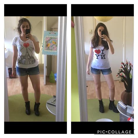 F/22/5’2 [134 lbs > 112 lbs = 22 lbs] two year difference, same shorts ...