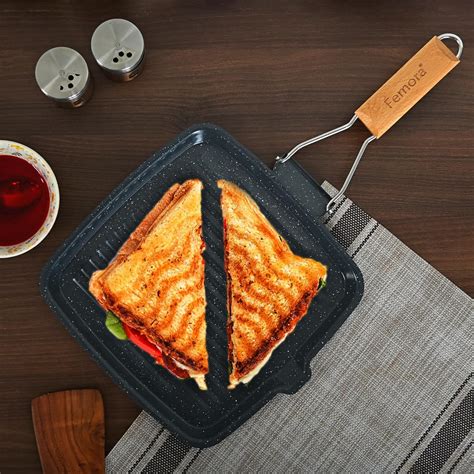 Femora Carbon Steel Non-Stick Square Grillpan with Folding Wooden ...