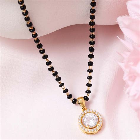 Solitaire Halo Gold Plated 925 Sterling Silver Mangalsutra – Zavya