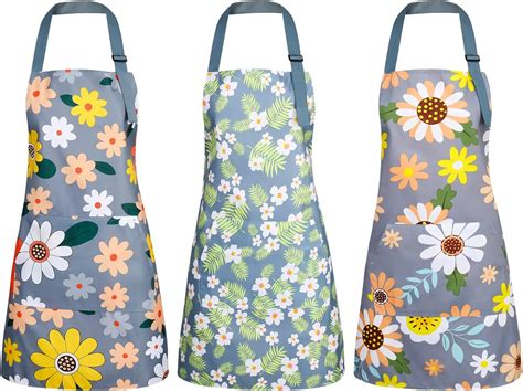 Amazon.com: BOUMUSOE 3 Pack Floral Aprons with Pocket, Blooming Womens ...