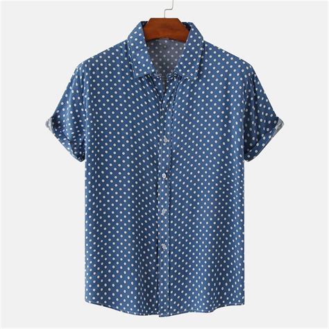 cllios Men's Shirts Summer Hawaiian Shirt Trendy Polka Dot Shirt Lapel ...