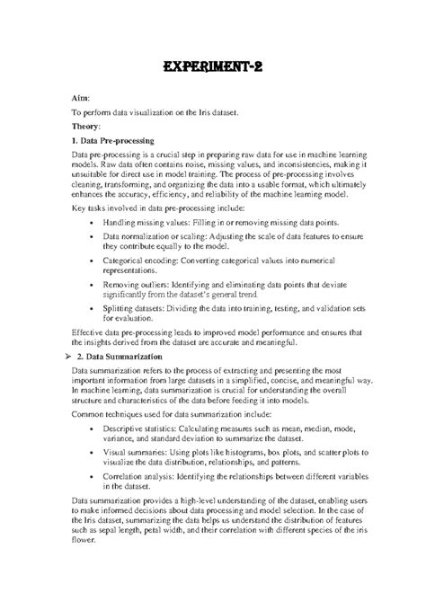 Data Visualization and Summarization of Iris Dataset - ML Experiment 2 ...