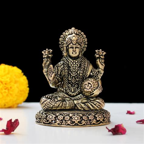 Buy INDICAST Handcrafted Brass Goddess Laxmi Statue for Home Temple | 3 ...