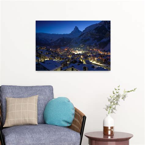 Latitude Run® High Angle View Of Buildings Lit Up At Dusk Matterhorn Zermatt Switzerland ...