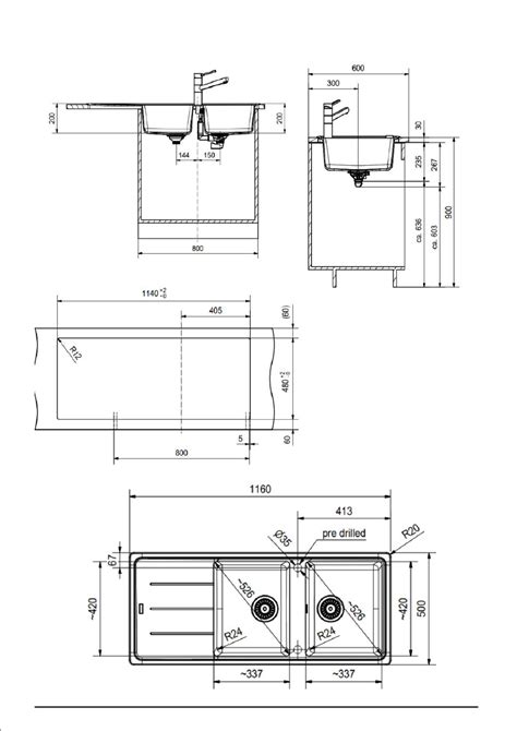 Lavello integrato 2 vasche con gocciolatoio laterale destro o sinistro ...