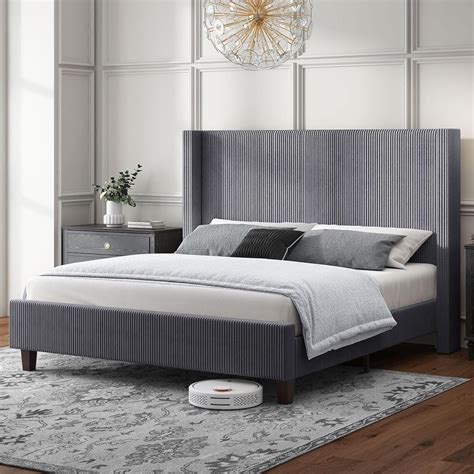 Amazon.com: HOWE Queen Size Upholstered Platform Bed Frame, Wingback ...