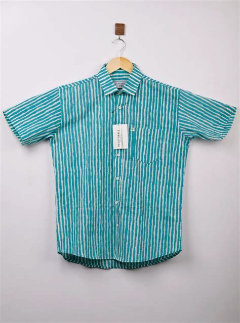 Cyan Lining Half Sleeves Shirt