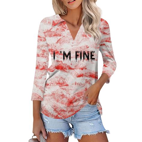 Kddylitq Women I'm Fine Shirts Help Bloody Shirt 3/4 Sleeve V Neck ...