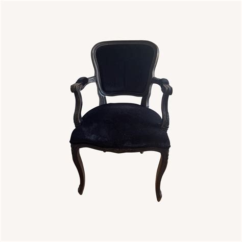 Antique Wood and Black Velvet Chair - AptDeco