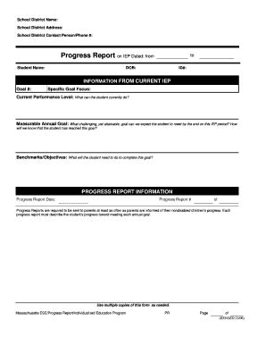 Fillable Online Progress Report on IEP Fax Email Print - pdfFiller