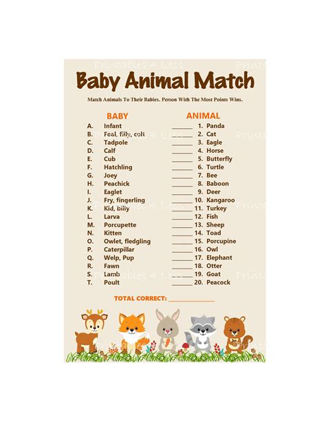 Baby Animal Names Matching Game at Shanita Matheny blog