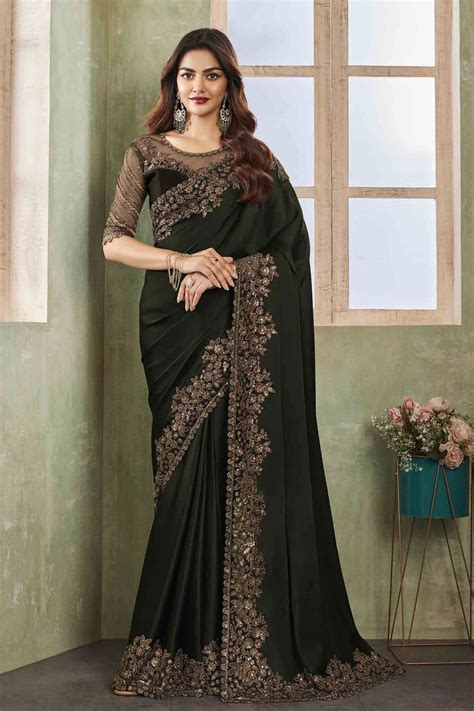Buy Green Embroidery Chiffon Saree zb131023 | Saree Buta
