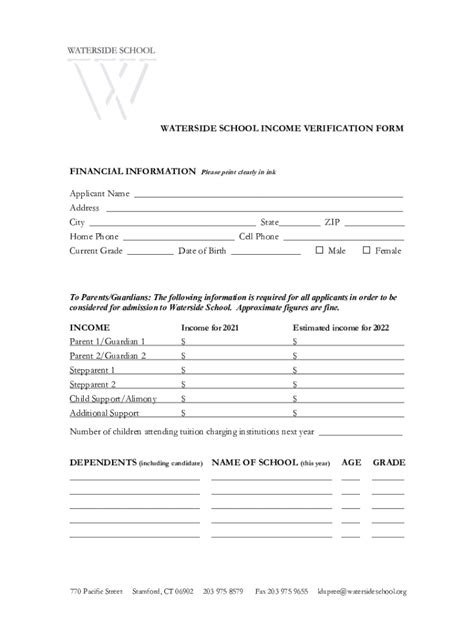 Fillable Online Waterside Income Verification Form 2021 Fax Email Print ...