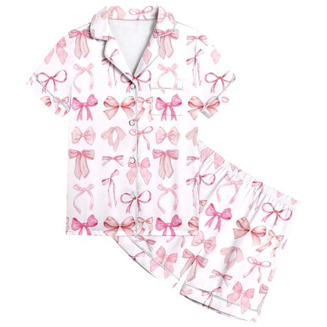Hiijoy Big Girls Pajamas Sleepwear Bow Print Short Sleeve Button Shirt ...