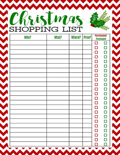 Xmas List Template