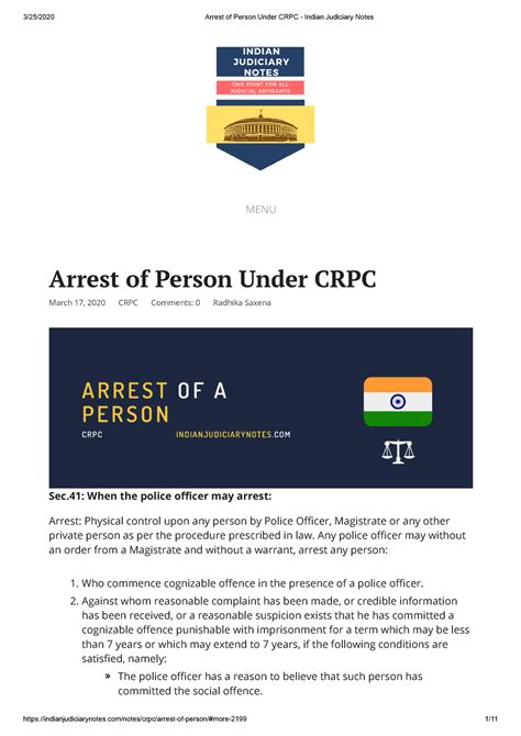 Arrest of Person Under CRPC - Indian Judiciary Notes - Arrest of Person ...
