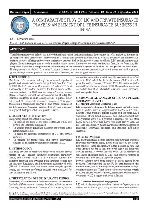 Comparative Study of LIC vs Private Insurers in Life Insurance Business ...