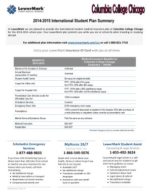 Fillable Online 2014-2015 International Student Plan Summary Fax Email ...