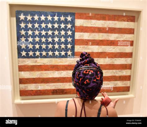 New York, USA - June 8, 2018: Visitor looks at the work 'Flag' by ...