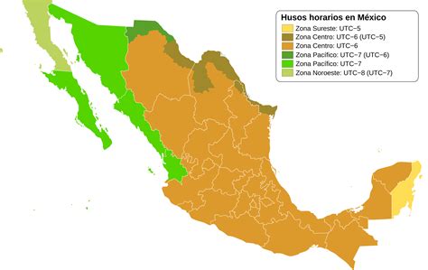 Map of Time Zones USA and Mexico