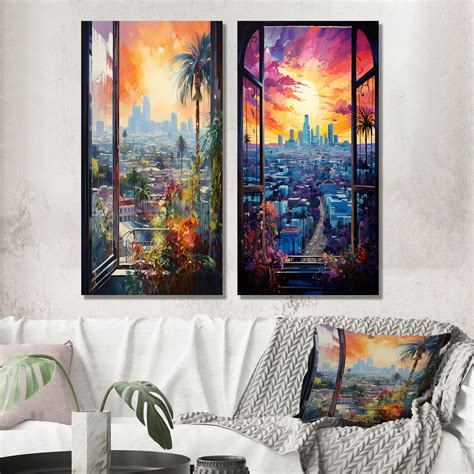 Latitude Run® Los Angeles Window View I - Window Metal Wall Art Living Room Set Of 2 | Wayfair
