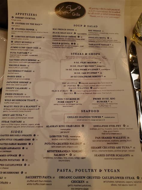 Menu at Ken Stewart's Grille steakhouse, Akron