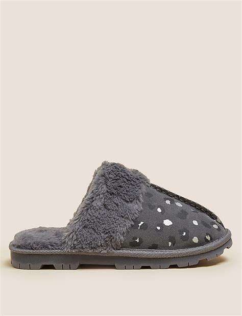 Buy Suede Leopard Print Clog Slippers at Marks & Spencer