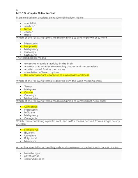 Chapter 20 Practice Test - MED 122 - Chapter 20 Practice Test In the ...