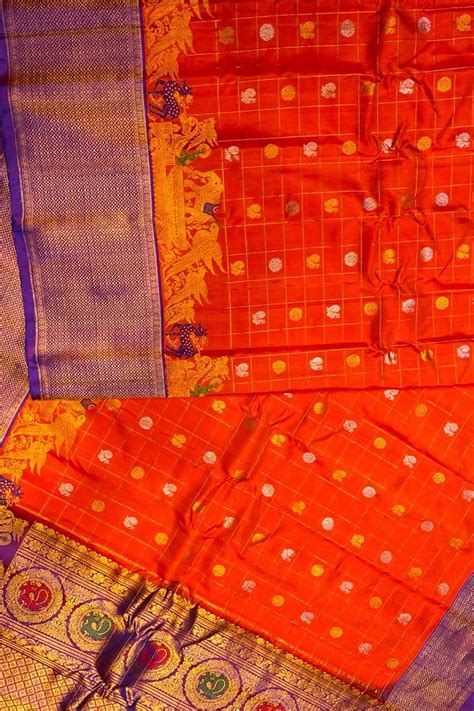Shop the Exquisite Orange Gadwal Handloom Pure Silk Saree